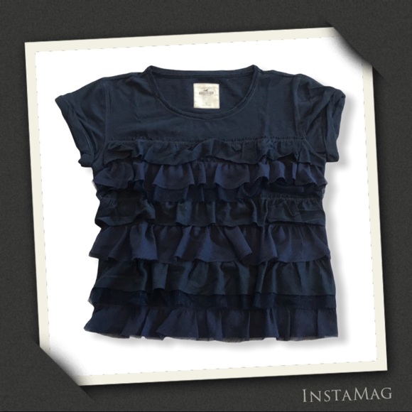 HOLLISTER Navy Blue Textured Ruffle Layer Soft Top - Picture 1 of 9